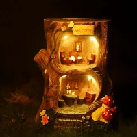 Illuminé 3D Animal Modèle Arbre Souche Résine Sculpture Éclairé Fée Maison Figurine Ornement pour Jardin pour Cadeaux d'Affaires