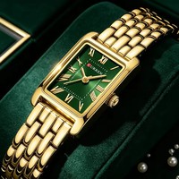 CURREN 9115 Jam Tangan Wanita Mewah Model Quartz Skala Sederhana Persegi Berkualitas Jam Tangan Bisnis Wanita Bahan Stainless Steel Lipat
