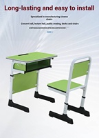 Ensemble table et chaise d'école réglables en hauteur en mélamine avec boîte à livres perforée et structure en acier pour salle de classe primaire