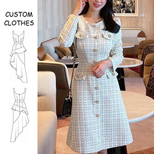 Abiti Casual da Donna Autunno/Inverno OEM, Monocolore, Lunghezza al Ginocchio, Vita Impero, in <span class=keywords><strong>Tweed</strong></span> Traspirante e Lavabile, Linea A, Vestibilità Slim - Product Image 1