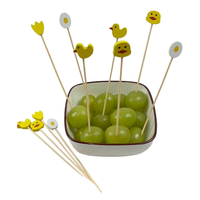 100pcs brochettes de bambou en forme de canard jaune 12cm mignon dessin animé gâteau fourchette à fruits fête d'anniversaire pour enfants