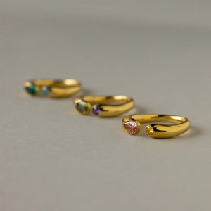 Anillo Impermeable Antideslustre, Chapado en Oro de 14k y 18k, Anillos Ajustables de Acero Inoxidable 316L con Piedras Preciosas y Piedras de Nacimiento para Mujer - Product Image 3