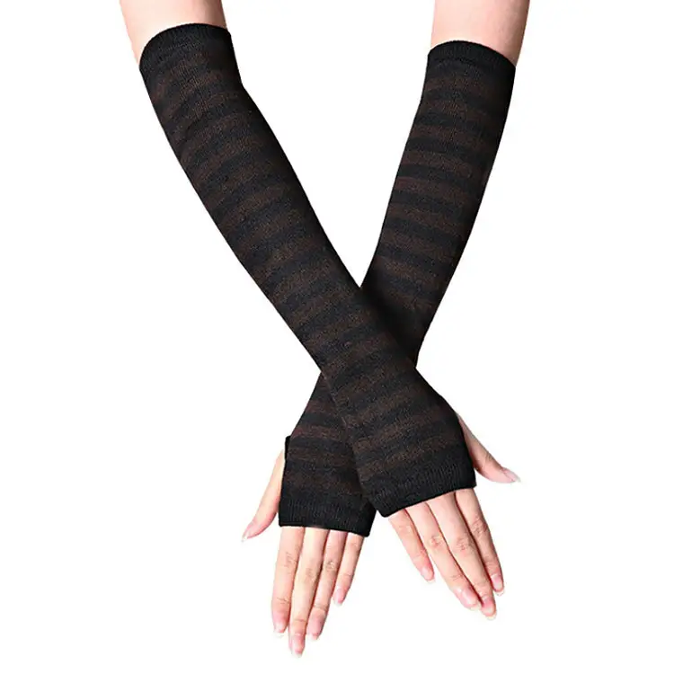 Эластичные женские длинные рукавицы DDA1851, спортивные полосатые трикотажные перчатки на полпальца, длинные перчатки без пальцев