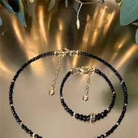 Exquisito Conjunto de Joyería Geométrica Chapada en Oro con Colgante de Piedra Natural y Cristal, Collar con Cuentas y Aretes
