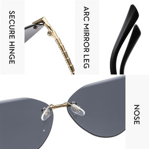 Lunettes de soleil de luxe pour femmes, monture en métal <span class=keywords><strong>serpent</strong></span>, sans monture, œil de chat, lunettes de soleil de créateur, monture dorée, verres en verre - Product Image 3