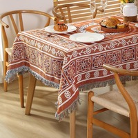 Nappe géométrique vintage en coton/polyester tissée, directement de l'usine, avec logo personnalisé, style bohème, jacquard, couvre-canapé anti-poussière