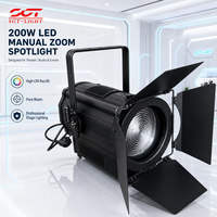 Projecteur de scène LED Fresnel 200W avec zoom manuel 15-60, blanc chaud/blanc froid, lentille asphérique, DMX512 pour scène de concert