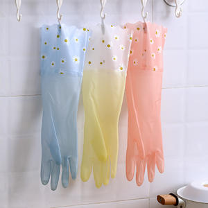 Gants de vaisselle personnalisables avec logo, en PVC caoutchouc imperméable, 48 cm, motif floral, pour le nettoyage de la cuisine et la lessive, vente en gros - Product Image 4