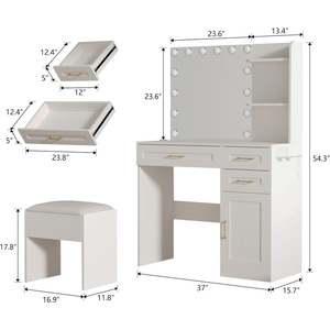 Table de maquillage multifonctionnelle avec miroir <span class=keywords><strong>LED</strong></span> et prise de courant, pour l'approvisionnement transfrontalier en provenance de sources de commerce extérieur - Product Image 5
