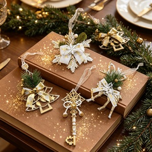 Wholesale Gold <b>White</b> <b>Christmas</b> Hanging Ornament Set Elegant Key Reindeer Snowflake Shape Xmas <b>Tree</b> Decoration - Product Image 5