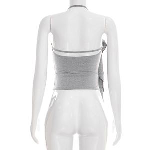 เสื้อกล้ามครอป Viviblook รุ่น C26TP052 สำหรับฤดูร้อน ดีไซน์ใหม่สำหรับผู้หญิง สีพื้น แต่งระบายขอบ ทรงเข้ารูป สั้นแบบผูกคอ - Product Image 5