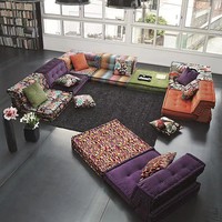 Canapé-lit modulable rectangulaire minimaliste extensible, confortable, style Mahjong, pour appartement, avec rembourrage en tissu et éponge, pieds en bois