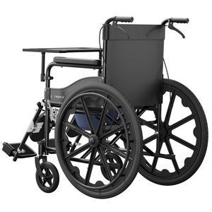 Sedia a Rotelle Pieghevole Modello 80 con Cuscino in Pelle Impermeabile, Poggiapiedi Regolabile e Vassoio Portaoggetti Integrato <span class=keywords><strong>per</strong></span> <span class=keywords><strong>Disabili</strong></span> - Product Image 3
