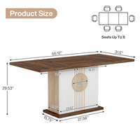 Table à manger de style campagnard pour 6 personnes, table rectangulaire de 55 pouces avec plateau spacieux pour les repas en famille dans la cuisine et la salle à manger, brun chêne