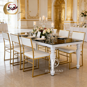 Wedding Hall White Stainless Steel Frame Modern Restaurant Dining Room Durable Glass <b>Tables</b> - Product Image 3