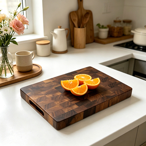 Planche à découper en bois <span class=keywords><strong>de</strong></span> noyer noir américain <span class=keywords><strong>de</strong></span> haute qualité avec poignées intégrées, planche artisanale à grain traversant, bloc <span class=keywords><strong>de</strong></span> <span class=keywords><strong>boucherie</strong></span> à motif damier - Product Image 4