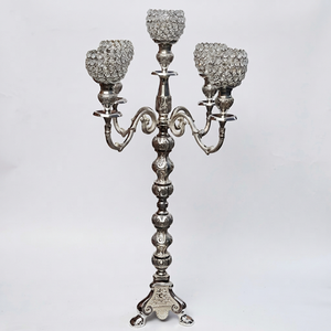 Embossed Candelabra 5 Arms With Crystal <b>Ball</b> For Flowers & <b>Candle</b> Decoration Hand Embossed Nickel Plated Handmade Candelabra - Product Image 1