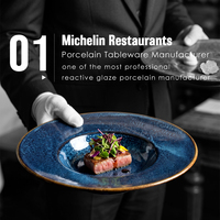 Ensemble d'assiettes à dîner de pâtes en porcelaine, service de table en céramique pour restaurant, assiettes à soupe de service de haute qualité bleu, 9 pièces