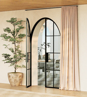 Porte d'entrée double vitrée minimaliste pour villa française, cadre en fer forgé et acier, portes vitrées d'entrée principale intérieures pour maison