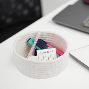 आधुनिक हाथ से बुने कपास कपड़े के थोक भंडारण की टोकरी और सौंदर्य प्रसाधनों के लिए डेस्कटॉप विविध भंडारण बॉक्स के रूप में - Product Image 2