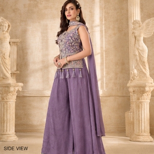 Lavender Embroidered Palazzo Suit Set with Designer <b>Jacket</b> and Dupatta <b>Women</b> Party Wear <b>Wedding</b> Festive Outfit - Product Image 5
