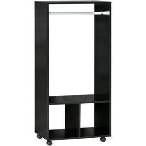 Armoire ouverte noire <span class=keywords><strong>sur</strong></span> <span class=keywords><strong>roulettes</strong></span> avec <span class=keywords><strong>tringle</strong></span> à vêtements et 2 étagères, armoire facile à assembler pour vêtements de chambre - Product Image 1
