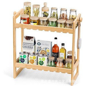 Étagère à épices double couche en bois massif, organisateur de cuisine pour le rangement des épices, taille rectangulaire L - Product Image 5