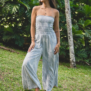 Nuova Tuta Casual Hawaiana Stampata Plissettata Senza Spalline, Personalizzabile OEM, 100% Rayon, Tessuto Morbido, Gamba Larga - Product Image 3