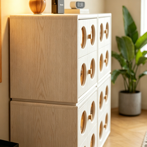 Modern Wood Storage <b>Cabinet</b> with Black Frame 9 Drawers Slab Doors Living Room Furniture - Product Image 3