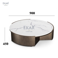 Table basse ronde moderne avec dessus en marbre et base en métal pour salon