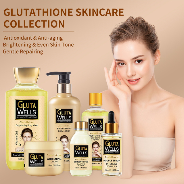 Glutathione Skin Care Set Brightening Skin Tone Facial Moisturizing Shower Gel Cream Serum Body Oil 6pcs Set