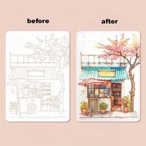 Livre de dessin portable anti-stress pour adultes, à colorier, avec pages triple-pli en gouache et aquarelle, et notes autocollantes - Product Image 4