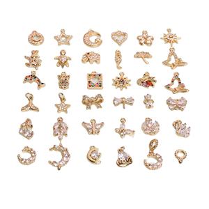 Gelang Liontin Emas dengan Aksesoris Hewan Bentuk Burung Hantu, Kura-kura, Lumba-lumba, dan Hati, Berbahan Kuningan dengan Zirkon Mikro <span class=keywords><strong>Pave</strong></span>, untuk Pembuatan Gelang, Grosir dari Supplier - Product Image 1