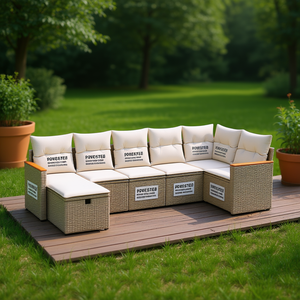 Ensemble de canapés de jardin en rotin beige Rovesteb, 6 places, mobilier d'extérieur, design contemporain, structure en acier thermolaqué - Product Image 2