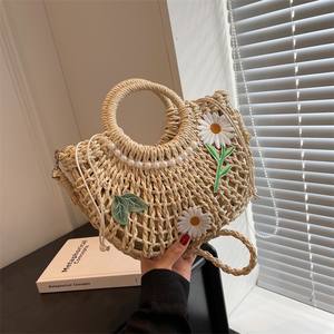 2025 Women's Braided Straw <b>Bag</b> <b>Large</b> Capacity Cotton Handheld <b>Beach</b> Half-Round Crossbody Single Shoulder Fashionable Summer - Product Image 5