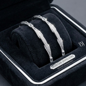 925 Sterling Silver <b>Bangles</b> for Women and Girls Handcrafted Premium Silver Kada with Sparkling Cubic Stones for Daily Wear - Product Image 2