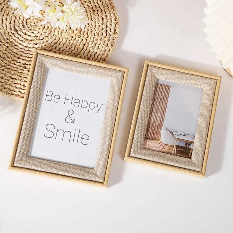 home decoration Modern Wood cotton linen Frames Design Fashion Photo Frame logo customized gift promotion 5/6/7/8/10 inch A4