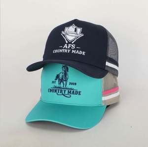 Gorra de malla con rayas y bordado 3D personalizado, gorra trucker de 5 paneles de perfil alto, 100% algodón para deportes - Product Image 1