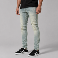 Jeans skinny pour homme, bleu clair, denim délavé, coupe slim, streetwear, jeans de créateur, haute qualité, vente en gros, sur mesure, OEM, ODM