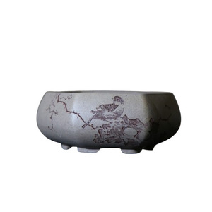Maceta Hexagonal de Arcilla Morada, Tallada a Mano, Color Gris Azulado, Pequeña, para Bonsái de Escritorio - Product Image 5
