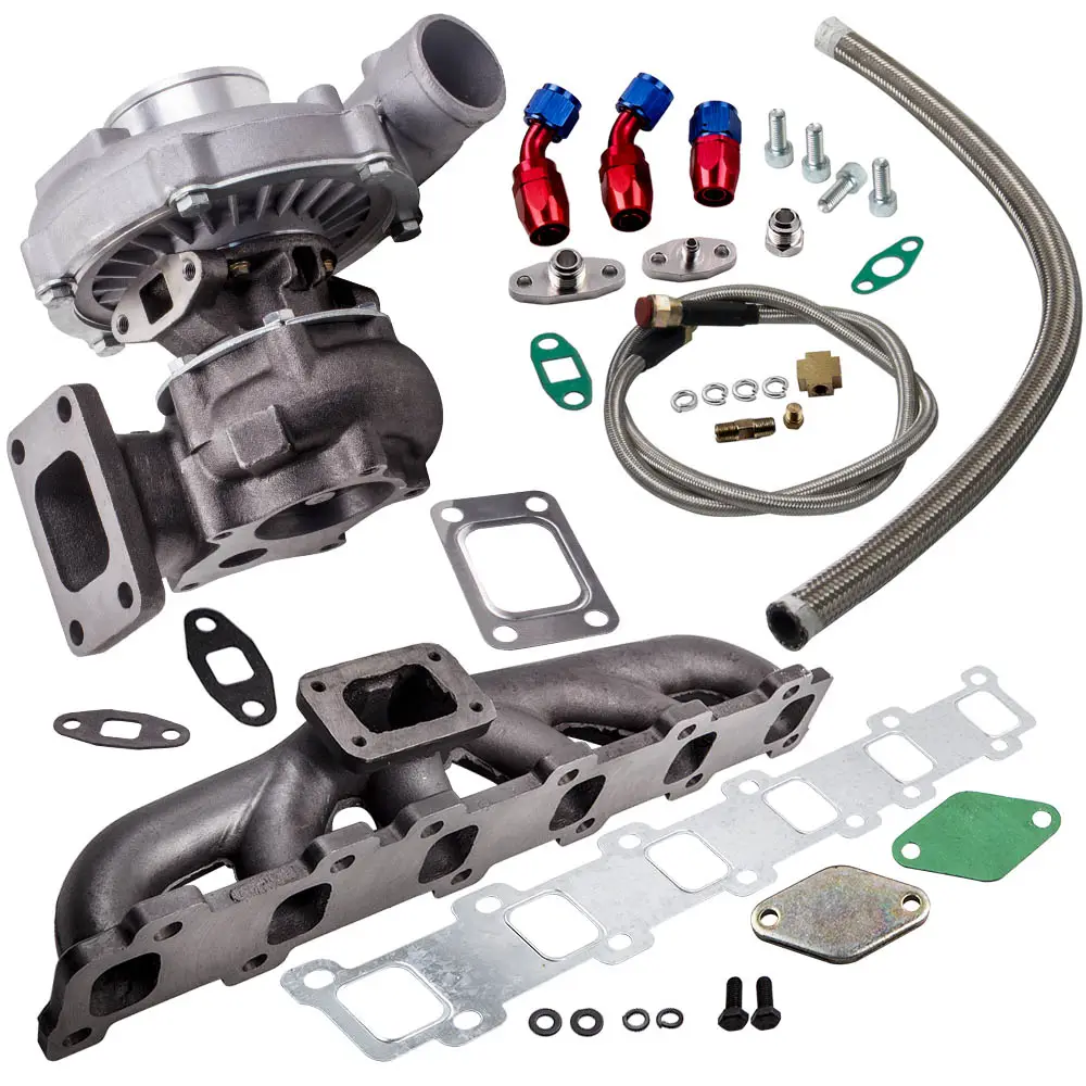 Car Turbocharger & Parts T3 T4 T04E Turbo Charger Kit Turbo A/R .57 + Oil Line+Manifold Kit For Patrol Safari Y60 Y61