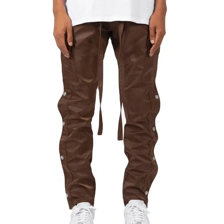 New Fashion Custom Logo Mens Trousers Casual Side Button Cargo Zipper Button Nylon Cargo Pants