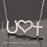 Collier pendentif cœur 'Je t'aime' en moissanite 1,38 CTW, luxe, en argent S925 plaqué rhodium, serti griffe, avec chaîne câble