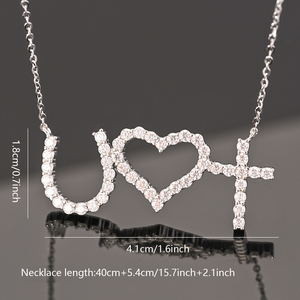 1,38 CTW Luxuriöse S925 Silber Rhodium-Plattierte 'I Love You' Herz-Moissanit-Anhänger-Halskette mit Krappenfassung und Edelstein-Kabelkette - Product Image 3