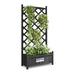 Jardinière en bois noir avec treillis, clôture rectangulaire pour extérieur, décoration de jardin - Product Image 1