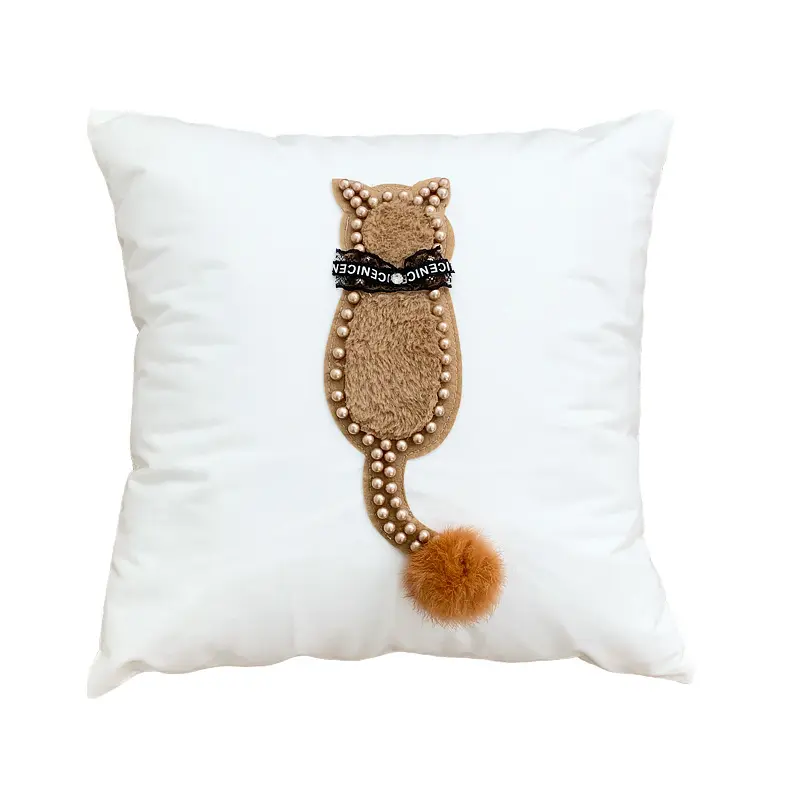 45*45 Cute Animal Cat Rabbit Owl Cloth Embroidered Throw Pillow Case Home Bedroom Sofa Decorative Cushion Cover