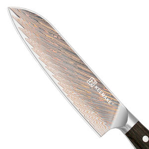 KEEMAKE 7 pollici damasco acciaio Santuko coltello con forma di piume di bronzo rasoio affilato piccolo coltello da cucina con manico in legno Pakka - Product Image 2