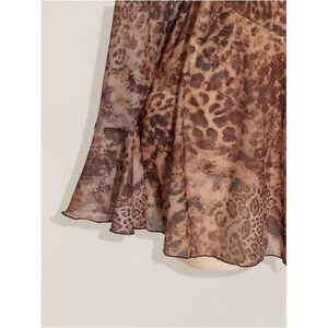 Robe courte en mousseline de soie à imprimé léopard pour femmes FOXA, taille plus, manches cloche, style vintage, pour les vacances - Product Image 5