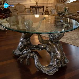 Tavolino da Caffè di Lusso in Bronzo con Scultura Femminile Classica e Base a Cherubino per Arredamento Interno di Alta Classe - Product Image 6