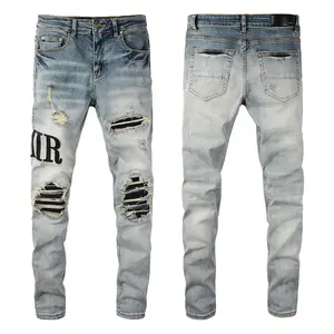 Biểu tượng tùy chỉnh, quần jean denim thời trang với kích thước, thoáng khí và thoải mái phù hợp với mỏng, quần nam, thêu hip-hop, lỏng lẻo